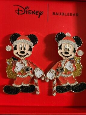 Disney Baublebar Mickey Mouse Santa Claus Christmas Earrings NIB